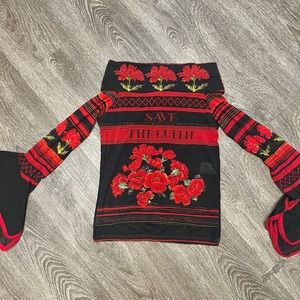 Save The Queen off the shoulder mesh top with floral rose pattern